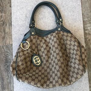 Gucci Brown Monogram Canvas Tote with Dark Brown Leather Trim